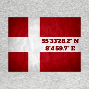 Blavandshuk Fyr coordinates with flag (horizontal) T-Shirt